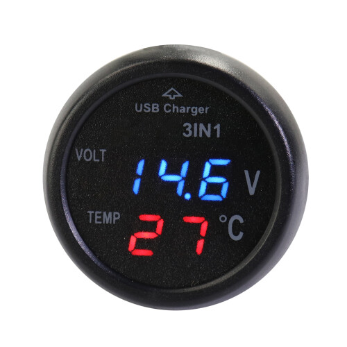 3-in-1 Auto Voltmeter Temperatur Monitor USB 1