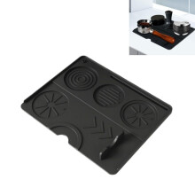 Silicone Espresso Mat, Portafilter Holder and 4 Round Holes for Storage, Non-Slip Station for Countertop Machine Accessories, 9.8 x 7.9 Inch