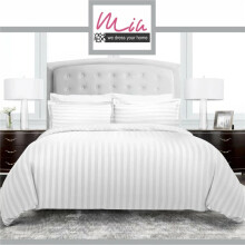 (Double) LUXURY HOTEL QUALITY COTTON SATIN STRIPE 3 PCS DUVET COVER SET WHITE Bedding Set Striped Washable