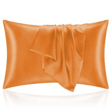 (Orange, Standard 19.6*26in(50*66cm)) Solid Color Satin Pillowcase, Skin-Friendly Soft Cover with Envelope Closure, Silky Polyester