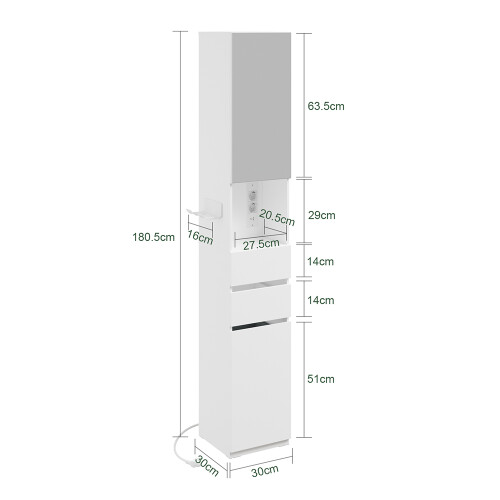 SoBuy Armoire SdB étroite miroir LED 180cm 2