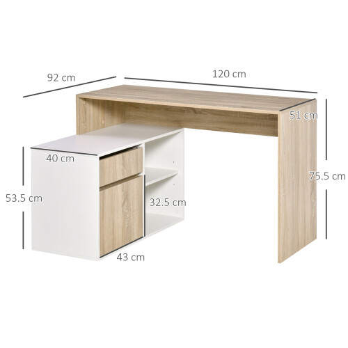 Homcom L-Shaped Corner Computer Desk Study Table PC Work w/ Storage Shelf Drawer Office 1