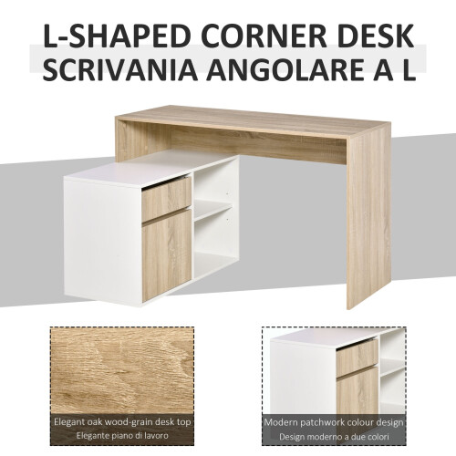 Homcom L-Shaped Corner Computer Desk Study Table PC Work w/ Storage Shelf Drawer Office 2