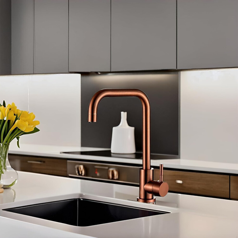 Photos - Tap Abode Rose Gold Kitchen Mixer  - Stainless Steel, Single Lever, Deck Mounted 