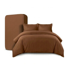 (Brown, King (230 x 220cm)) Luxury 4Pc COMPLETE BEDDING SET - Plain Duvet Cover Set with Matching Pillowcases and Fitted Bed Sheet