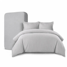 (Silver, King (230 x 220cm)) Luxury 4Pc COMPLETE BEDDING SET - Plain Duvet Cover Set with Matching Pillowcases and Fitted Bed Sheet