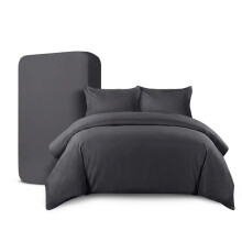 (Grey, King (230 x 220cm)) Luxury 4Pc COMPLETE BEDDING SET - Plain Duvet Cover Set with Matching Pillowcases and Fitted Bed Sheet