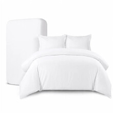 (White, Double (200 x 200cm)) Luxury 4Pc COMPLETE BEDDING SET - Plain Duvet Cover Set with Matching Pillowcases and Fitted Bed Sheet