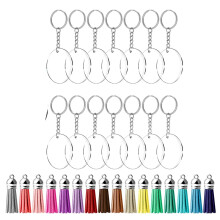 64 Stuks Acryl Transparante Schijven Sleutelhangers Cirkel Sleutelhangers en Kwasthanger Sleutelhanger voor Doe-Het-Zelf-Projecten en Ambachten