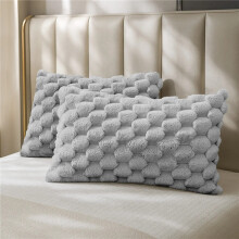(Silver, 50cm x 75cm) Bed Bath & Home Chunky Popcorn Faux Fur Pillowcase Pair – Super Soft Fluffy Cushion Covers, Luxury Winter Bedroom Decor