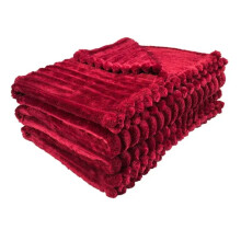 (Burgundy, Double) Chunky RIBBED CORDED FLEECE THROW Large Bedspread Soft Cuddly Warm Sofa Cozy Blanket Thermal Faux Fur Velvet Touch,