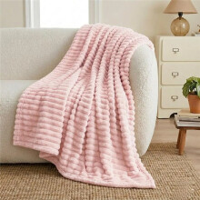 (Pink, Super King: 220 × 250 cm) Luxury Faux Fur Ribbed Fleece Throw Blanket – Ultra Soft Warm Cosy Sofa & Bed Blanket