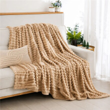 (Beige, King (200*240 CM)) King Size Ribbed Fleece Throw Blanket 200x240cm Super Soft Plush Fluffy Warm Bed Sofa Throw Machine