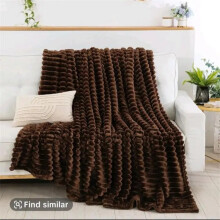 (Brown, Double (150*200 CM)) King Size Ribbed Fleece Throw Blanket 200x240cm Super Soft Plush Fluffy Warm Bed Sofa Throw Machine