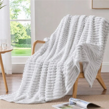 (Silver, King (200*240 CM)) King Size Ribbed Fleece Throw Blanket 200x240cm Super Soft Plush Fluffy Warm Bed Sofa Throw Machine