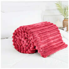 (Red, Double - 150x200cm) Osum Ribbed Blankets Throws Teddy Sherpa Fleece Chunky Cord Blanket Throw Over Super
