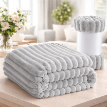(Silver, Double - 150x200cm) Osum Ribbed Blankets Throws Teddy Sherpa Fleece Chunky Cord Blanket Throw Over Super