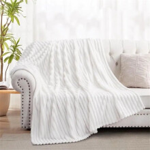 (White, Double - 150x200cm) Osum Ribbed Blankets Throws Teddy Sherpa Fleece Chunky Cord Blanket Throw Over Super