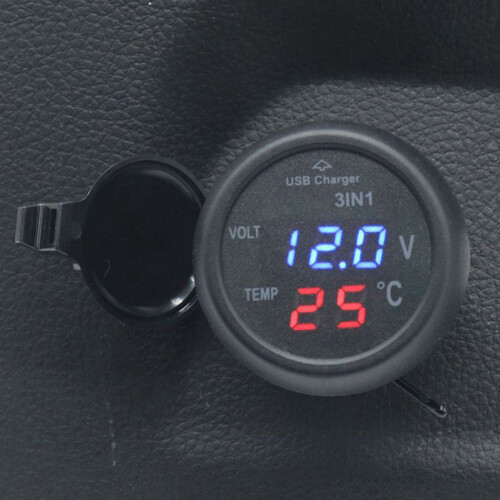 3-in-1 Auto Voltmeter Temperatur Monitor USB 2