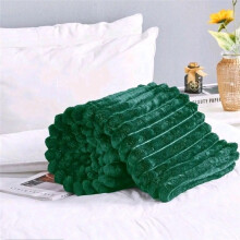 (Dark Green, Double 150×200cm) Super Soft Faux Fur Ribbed Fleece Throw Blanket - Winter Warm Double/King Size for Bed Sofa or Chair