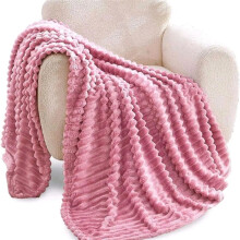 (Blush Pink, Double 150×200cm) Super Soft Faux Fur Ribbed Fleece Throw Blanket - Winter Warm Double/King Size for Bed Sofa or Chair
