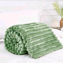(Sage Green, Double 150×200cm) Super Soft Faux Fur Ribbed Fleece Throw Blanket - Winter Warm Double/King Size for Bed Sofa or Chair