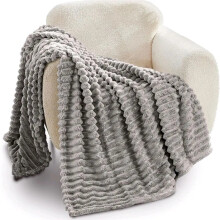 (Silver, King 200×240cm) Super Soft Faux Fur Ribbed Fleece Throw Blanket - Winter Warm Double/King Size for Bed Sofa or Chair