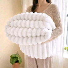 (White, Double 150×200cm) Super Soft Faux Fur Ribbed Fleece Throw Blanket - Winter Warm Double/King Size for Bed Sofa or Chair