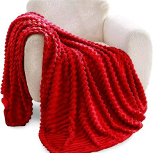 (Red, King 200×240cm) Super Soft Faux Fur Ribbed Fleece Throw Blanket - Winter Warm Double/King Size for Bed Sofa or Chair