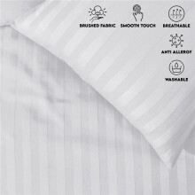(White, Double) 100% Egyptian Stripe Duvet Quilt Cover Set - Super king Bedding Set with Pillowcases Breathable