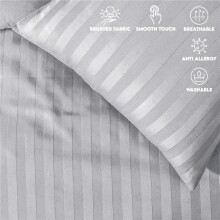 (Silver, Double) 100% Egyptian Stripe Duvet Quilt Cover Set - Super king Bedding Set with Pillowcases Breathable