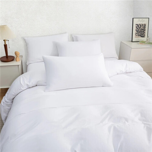 (White, Double Duvet Cover) Plain Microfiber Duvet Cover Set Soft Breathable Bedding Set Luxury Solid Bed Cover Single