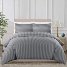 (Grey, Single (135 x 200cm)) Luxurious Hotel Quality Affordable Bedding with Satin Stripes, Includes Duvet Cover and Pillowcases