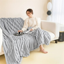 (Silver Grey, King (200cm x 240cm)) Super Soft Faux Fur Ribbed Fleece Throw Blanket - Double King Size, 500 GSM, Solid Colour, Plush Bedding Blanket