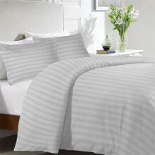 (Silver, Double (200 x 200cm)) 3 Piece Stripe Duvet Cover Set Ultra Soft Microfiber Bedding with 2 Pillowcases Elegant Comfortable Durable