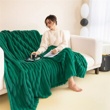 (Emerald Green, King (200cm x 240cm)) Super Soft Faux Fur Ribbed Fleece Throw Blanket - Double King Size, 500 GSM, Solid Colour, Plush Bedding Blanket