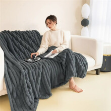 (Charcoal Grey, King (200cm x 240cm)) Super Soft Faux Fur Ribbed Fleece Throw Blanket - Double King Size, 500 GSM, Solid Colour, Plush Bedding Blanket