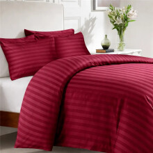(Burgundy, Single (135 x 200cm)) 3 Piece Stripe Duvet Cover Set Ultra Soft Microfiber Bedding with 2 Pillowcases Elegant Comfortable Durable