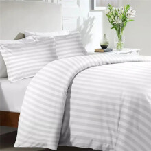 (White, Double (200 x 200cm)) 3 Piece Stripe Duvet Cover Set Ultra Soft Microfiber Bedding with 2 Pillowcases Elegant Comfortable Durable