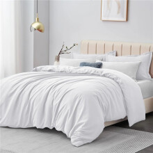(White, Double) Premium Microfiber Duvet Cover Set – 3 Piece Solid Bedding Set with Matching Pillow Cases , Ultra Soft