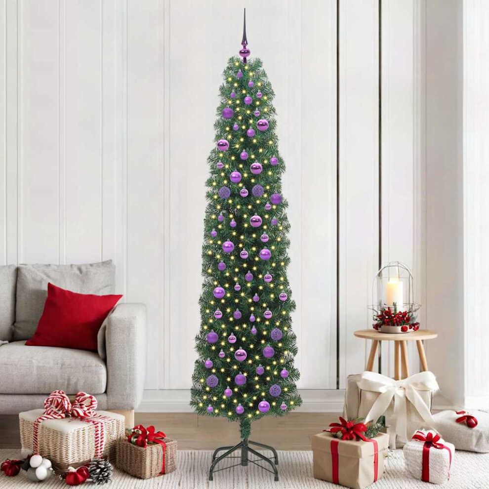 Vidaxl Artificial Christmas Tree With 300 Leds, Lilac Balls With Stand Green 210 X 55 Cm, Green - Image 2