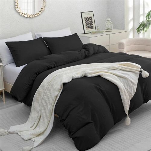 (White, Double Duvet Cover) Plain Microfiber Duvet Cover Set Soft Breathable Bedding Set Luxury Solid Bed Cover Single 2