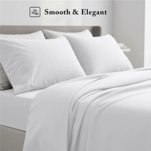 (White, Double) 4 Piece Complete Bedding Set Reversible Dyed Duvet Cover with 2 Pillowcases and
