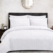 (Embossed Stripe White, Double) Embossed Stripes Duvet Cover Set with Pillowcases Breathable Soft Bedding Sets Hypoallergenic