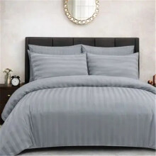 (Embossed Stripe Grey, Double) Embossed Stripes Duvet Cover Set with Pillowcases Breathable Soft Bedding Sets Hypoallergenic