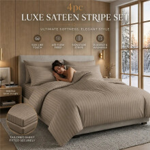 (Brown, King) 4PCS Reversible Striped Duvet Cover Set with Bed Sheet & Pillowcases – Soft Breathable Bedding Set