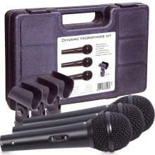 Professional Dynamic Vocal Microphone Kit 3 Microphones, Holders, Leads & Case