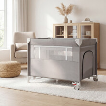 Baby Baby Crib with Mattress 125 x 66cm, Folding Travel Cot and Playpen