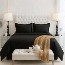 (Black, Double) White Duvet Cover Set - 4 Piece | Soft Microfiber Bed Linen with Fitted Sheet & 2 Pillowcases, Hotel Quality Bed for