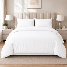 (White, Double) 4-Piece Plain Dyed Bedding Set – Includes 30cm Deep Fitted Sheet, Machine Washable – Available in 6 Colors &